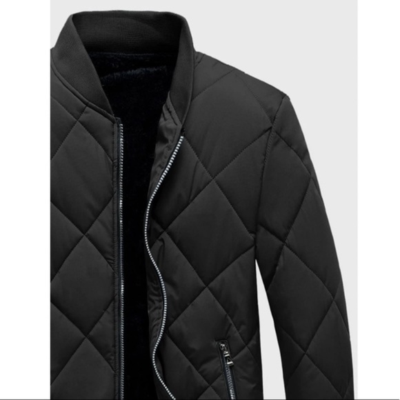 Black Zip up pocket bomber jacket coat quilted - Picture 8 of 11